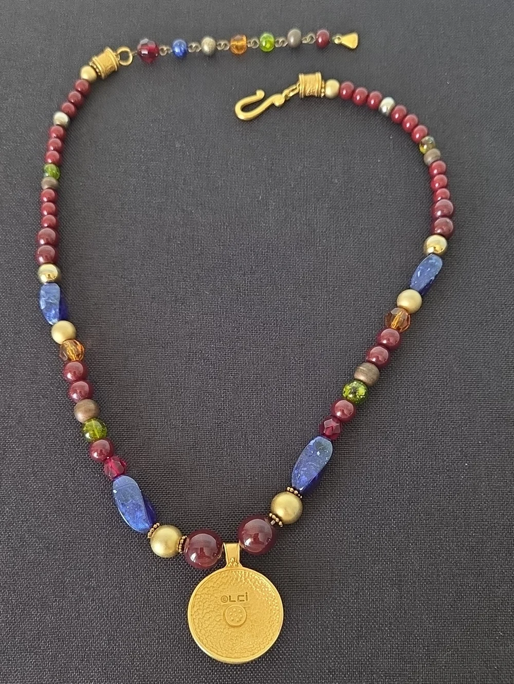 Vintage Liz Claiborne gold-tone and multi-color beaded necklace & earrings